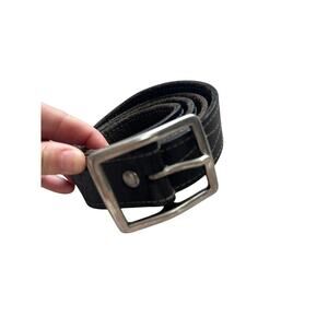 Vintage Black Leather Belt Men’s Women 36–38 Silver Buckle Soft Worn Distressed